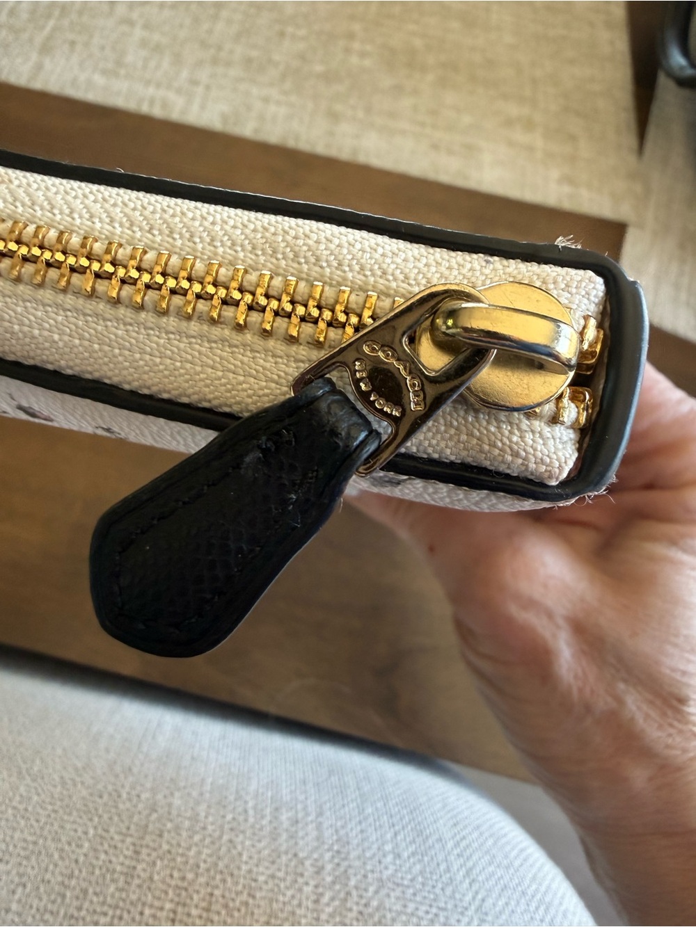 Coach Pink and Gray Floral Zip Around Wallet with Gold Logo - Picture 2 of 2